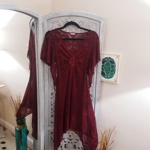 Burgundy see through dress